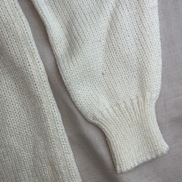 Vintage Knit Sweater Womens Size Medium M Cream Gold Metallic V Neck Beaded 90s - Picture 5 of 8